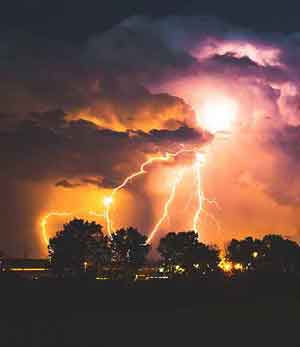 Lightning storm at sunset